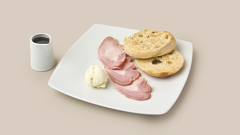 Bagel Jamón, Queso Crema y Syrup